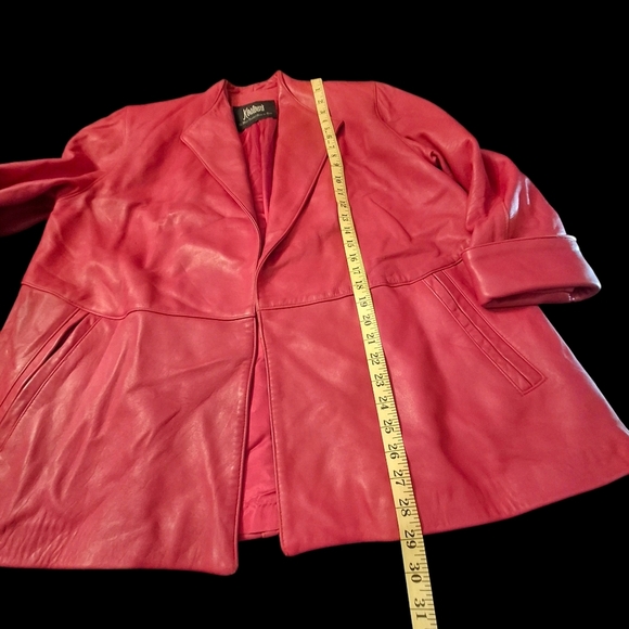 Koslow's Red Leather Open-Front Over-Sized Jacket Coat Women Size Small-Medium - Picture 14 of 16